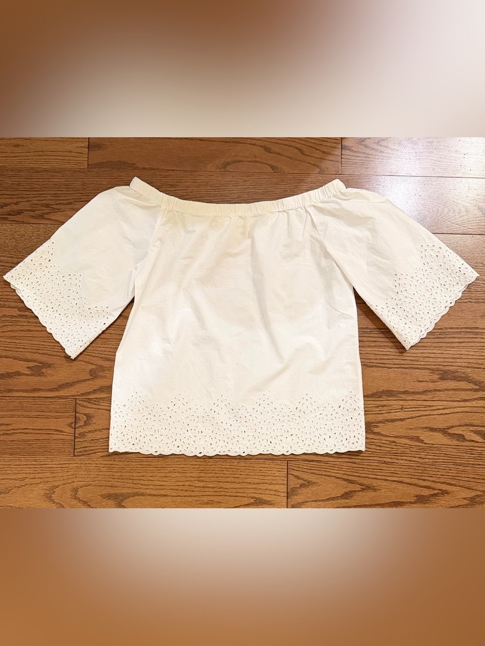 Johnny Was White Off-Shoulder Eyelet Hem Tunic